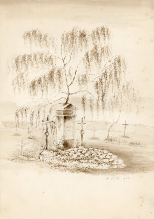 Unleserlich signiert - Der Gedenkort - Tuschezeichnung - 1856