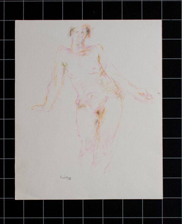 Bernt Wilke - Stehender Frauenakt - Pastellkreide - 1976