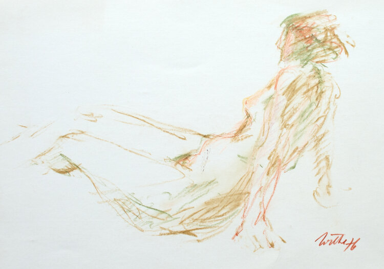 Bernt Wilke - Sitzender Frauenakt - Pastellkreide - 1976