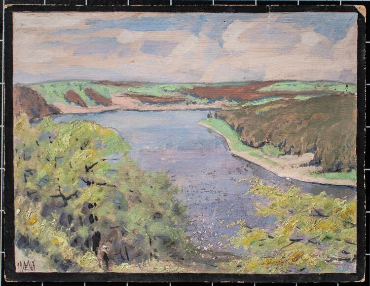 Unbekannt Landschaft Stausee Monogramm Original Öl Malpappe 1967