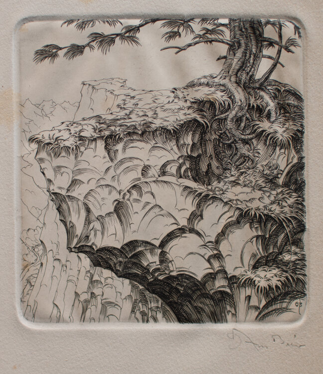 Ottohans Beier - Abstrahierte Berglandschaft, Baumstudie - Radierung - o.J.