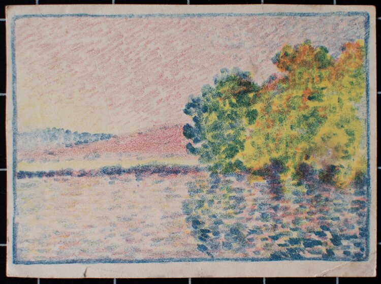 Unleserlich signiert - Kleiner See in Berglandschaft - Farblithografie - o.J.