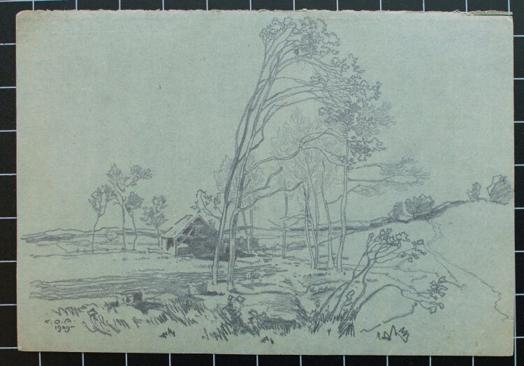 Carl Oskar Arends - Bauernhaus in Vorgebirgslandschaft - Bleistiftzeichnung - 1909