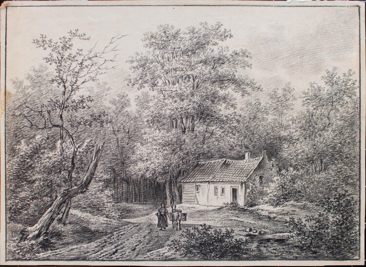 Monogrammist "C.H." - Frau mit Esel in Waldlandschaft - Zeichnung - o.J.