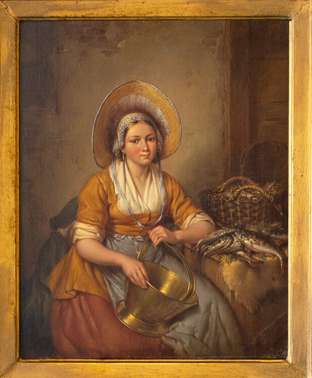 Elisabeth Alida van Haanen - Porträt einer Fischhändlerin, niederländisch - 1840 - Öl auf Holz