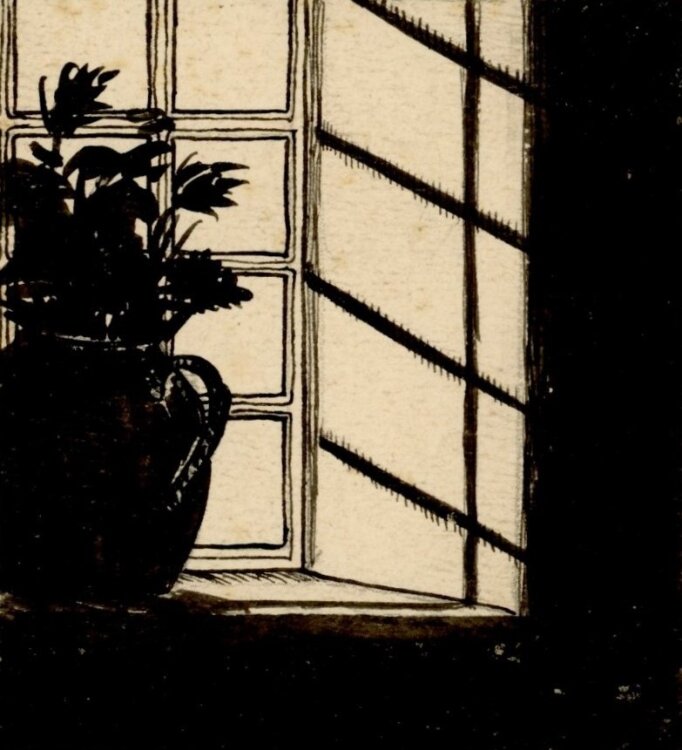 Unbekannt - Auf dem Fensterbrett (Ex Libris) - Zeichnung - um 1910/20