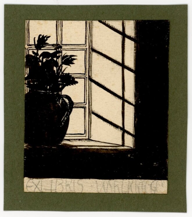 Unbekannt - Auf dem Fensterbrett (Ex Libris) - Zeichnung...