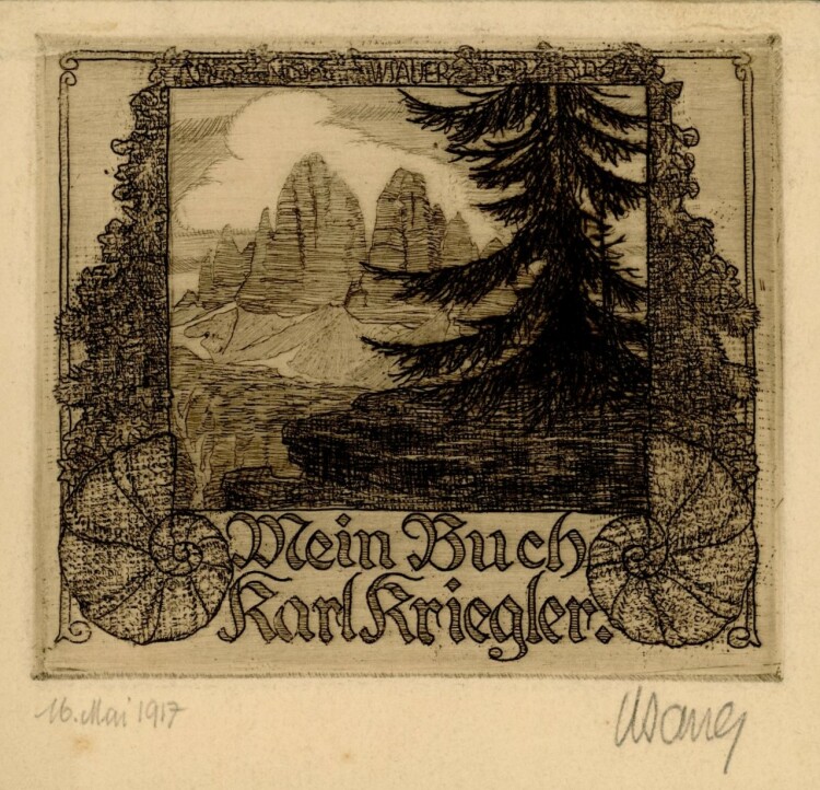 Wilhelm (Willi) Sauer - Exlibris Karl Kriegler (Gebirge) - Radierung - 1917