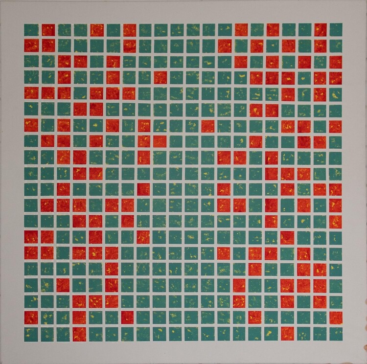 Sascha Langer - Rasterkomposition in blau und rot- Ölmalerei - o. J.