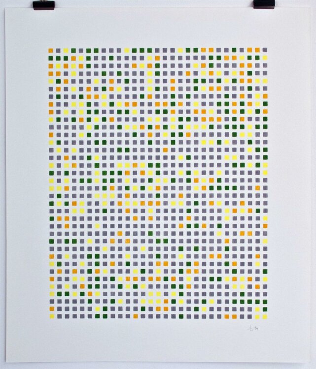 Sascha Langer - Rasterkomposition in gelb, orange und grün - Mischtechnik - 1994