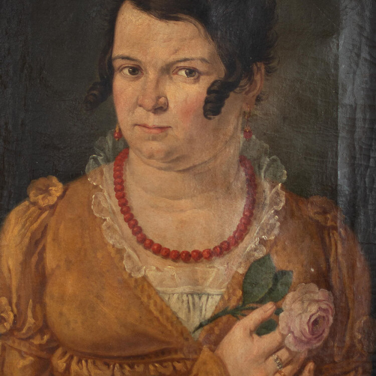 Italienisch - Frauenporträt mit Rose - Öl auf Leinwand - um 1800