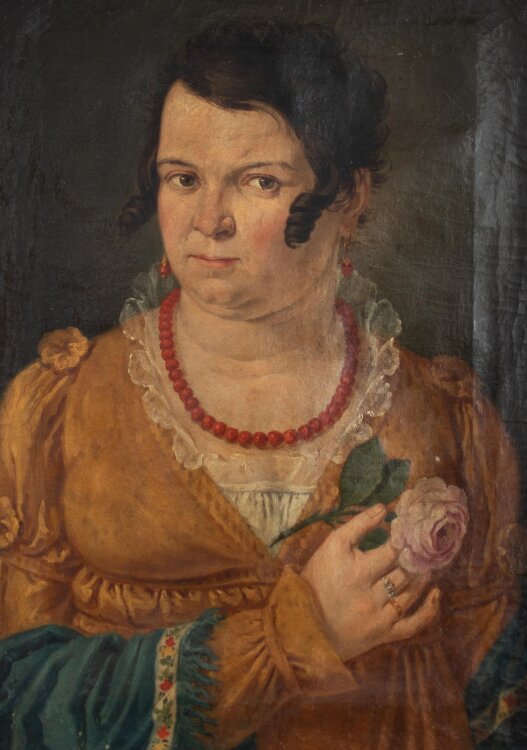 Italienisch - Frauenporträt mit Rose - Öl auf Leinwand - um 1800