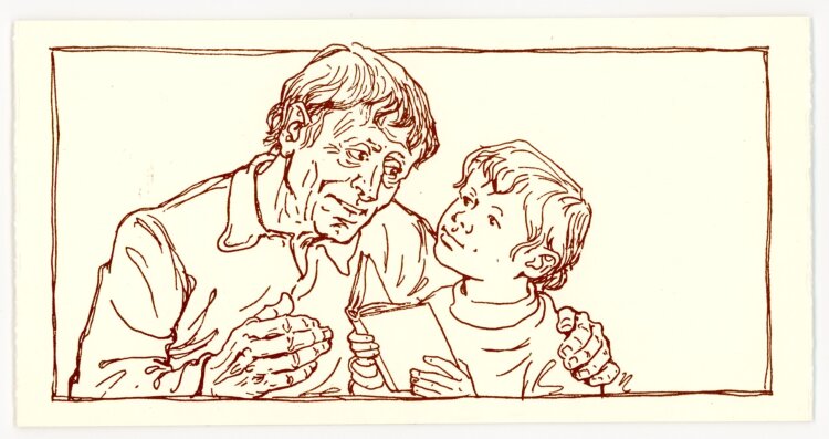 Rudolf Nehmer - Neujahrsgrafik "Mögen die Nüsse" - Holzschnitt - 1974