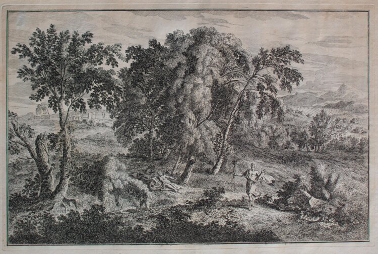 Unbekannt - Arkadische Landschaft mit Amor - Kupferstich - 18. Jh.