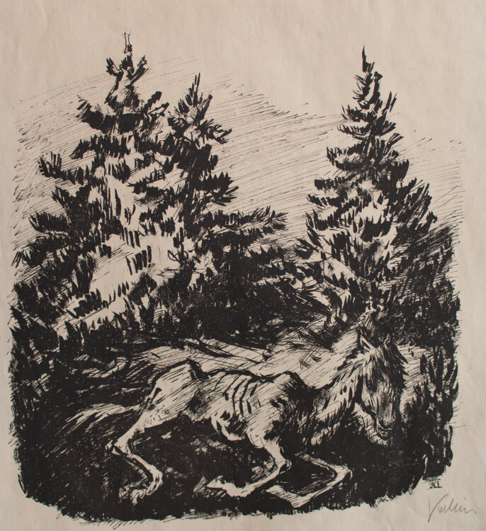 Alfred Kubin - Abgemagertes Pferd im Wald - Lithografie -...