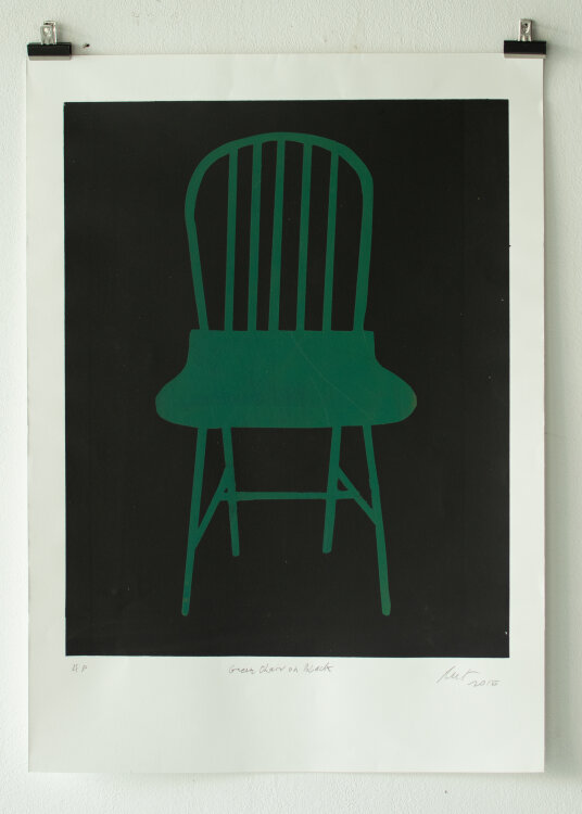 Unleserlich signiert (Rut?) - Green Chair on Black - 2015 - Offsetdruck