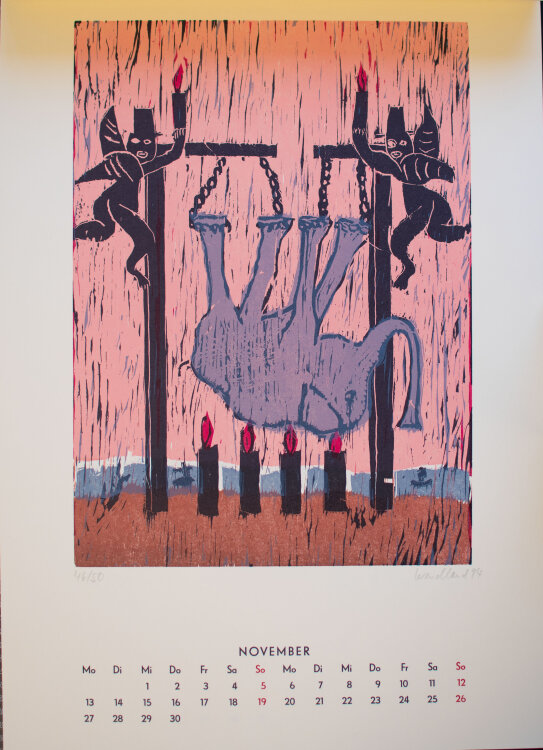 Inga und Peter Rensch, Thomas Habedank, Hanfried Wendland, Peter Werzlau, Karl H. Wesker - Grafikkalender Holzschnitte unterschiedliche Künstler - 1995 - Holzschnitte