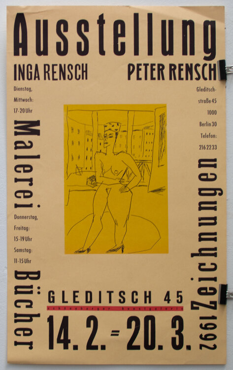 Inga und Peter Rensch - Ausstellungsplakat Inga und Peter Rensch Galerie Gleditsch 45 Berlin 1992 - 1992 - Lithografie