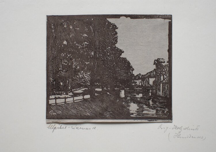 Margarethe Geibel - Stadtansicht Erfurt mit Gera - 1912 - Holzschnitt