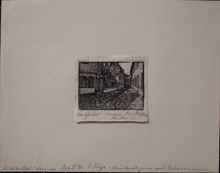 Margarethe Geibel - Alt Weimar Deinhardt Gasse/ Brauhausgasse mit Eckermannhaus - o.J. - Holzschnitt