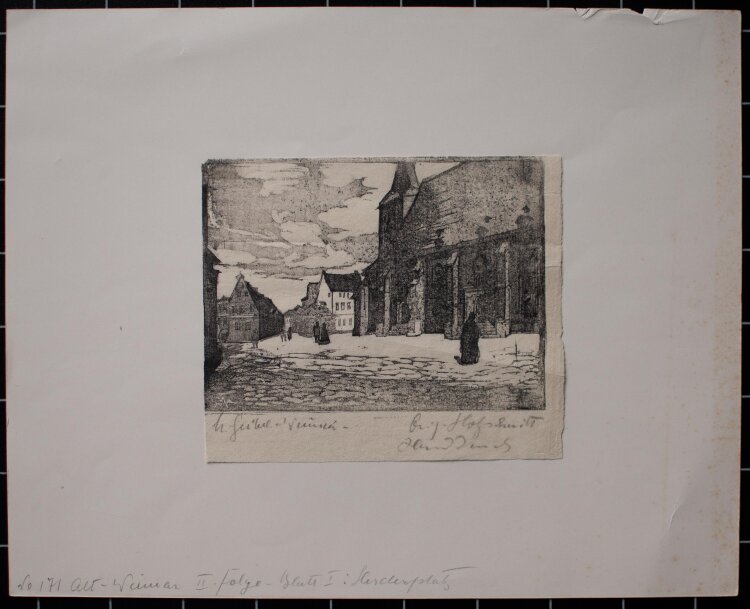 Margarethe Geibel - Weimar Herderplatz mit Kirche - o.J. - Holzschnitt