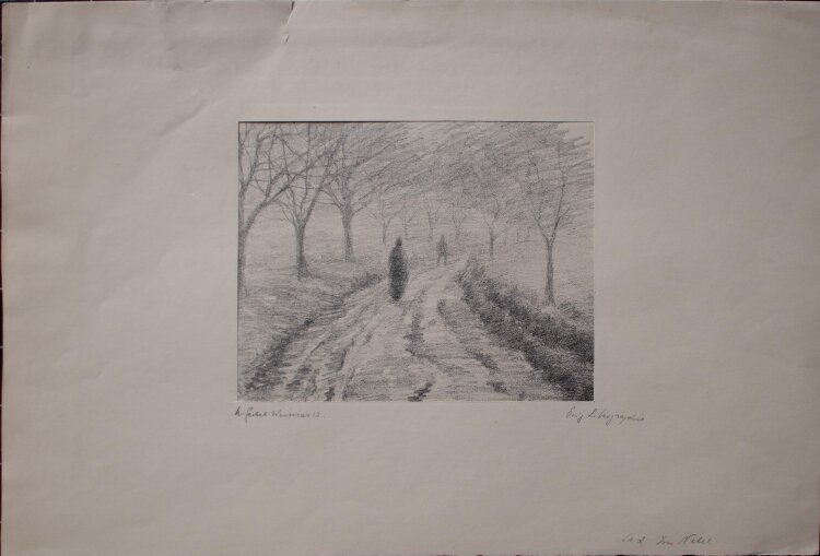 Margarethe Geibel - Landschaft mit Spaziergänger Im Nebel" - 1913 - Lithografie"