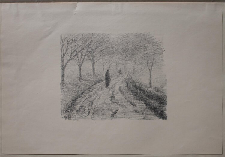 Margarethe Geibel - Landschaft mit Spaziergänger Im Nebel" - 1913 - Lithografie"