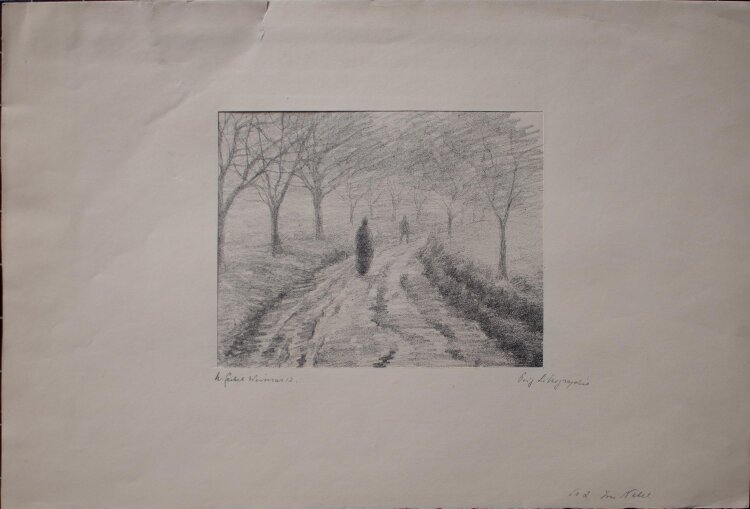 Margarethe Geibel - Landschaft mit Spaziergänger Im Nebel" - 1913 - Lithografie"