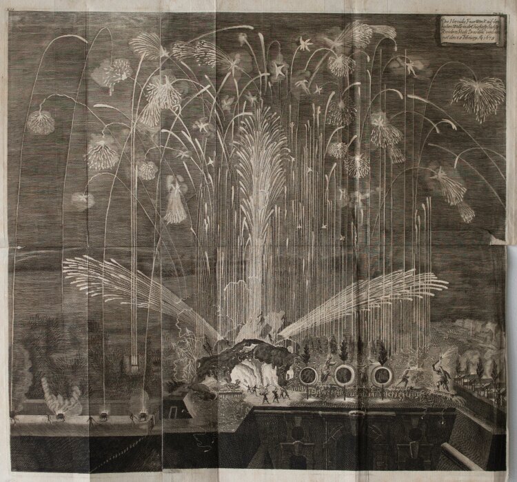 Herkules-Feuerwerk in Dresden im Jahre 1678 Kupferstich 1680