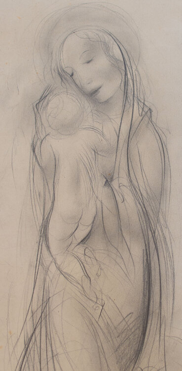 Willi Schmid - Madonna mit Christuskind - o.J. - Bleistift