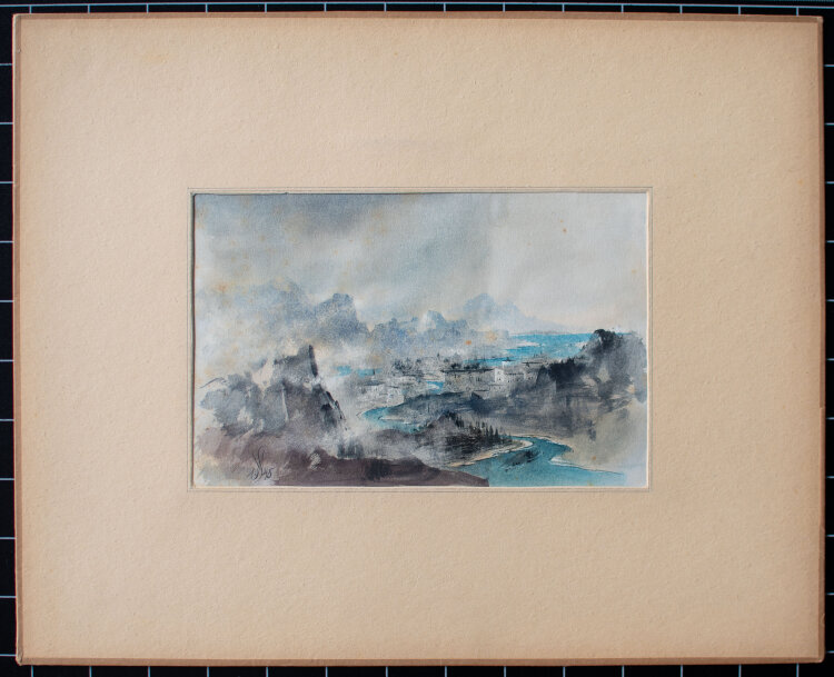 Willi Schmid - Küstenstadt vor Bergpanorama - 1948 - Aquarell