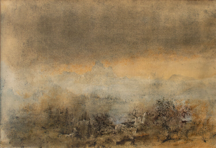 Willi Schmid - Flußlandschaft mit Villa - 1954 -...