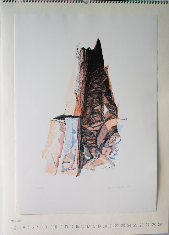 Kulturwerk des BBK Berlin: Arlt-Aeras; Busching; Genthner; Lauva; Malfatti; Schmidt; Jourdan-Koch; Hogrebe; Rüppel; Wirthmüller; Metzner; Zabel. - Kalender des Kulturwerk des BBK Berlin - 1992 - Lithografie, Siebdrucke