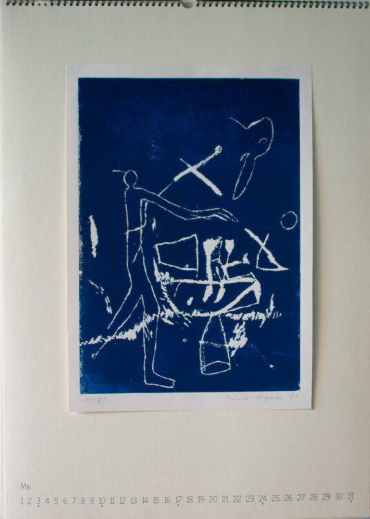 Kulturwerk des BBK Berlin: Arlt-Aeras; Busching; Genthner; Lauva; Malfatti; Schmidt; Jourdan-Koch; Hogrebe; Rüppel; Wirthmüller; Metzner; Zabel. - Kalender des Kulturwerk des BBK Berlin - 1992 - Lithografie, Siebdrucke