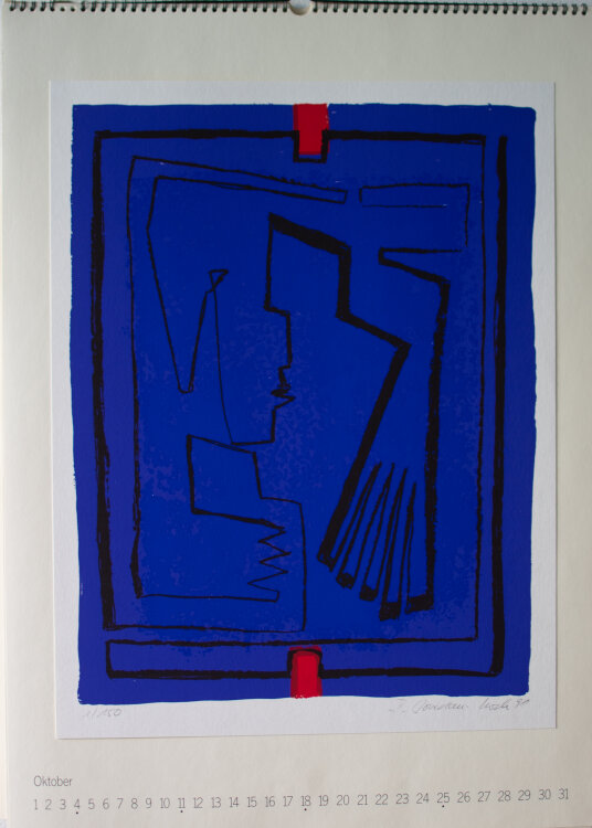 Kulturwerk des BBK Berlin: Arlt-Aeras; Busching; Genthner; Lauva; Malfatti; Schmidt; Jourdan-Koch; Hogrebe; Rüppel; Wirthmüller; Metzner; Zabel. - Kalender des Kulturwerk des BBK Berlin - 1992 - Lithografie, Siebdrucke