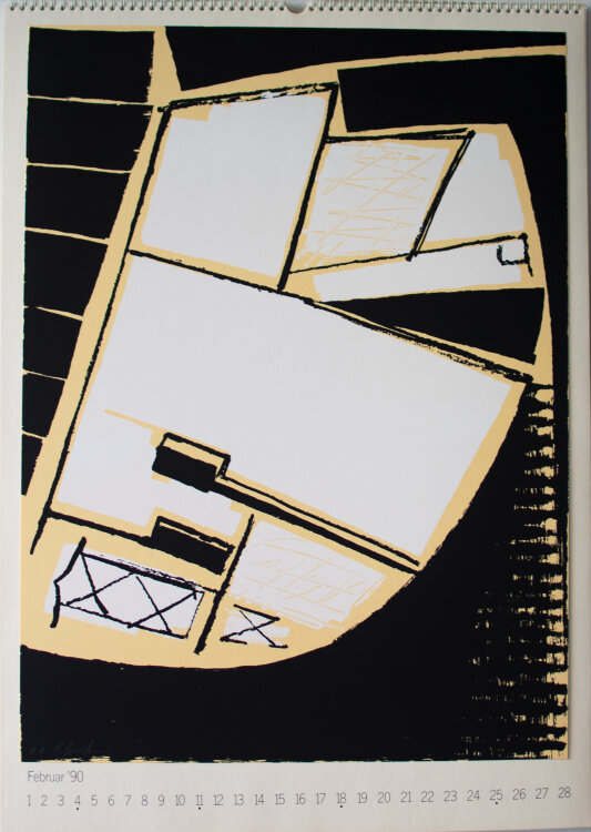 Kulturwerk des BBK Berlin: Arlt-Aeras; Demnitz; Genthner; Lauva; Malfatti; Schmidt; Mihai; Panndorf; Rüppel; Schwagmeyer; Metzner; Zabel. - Kalender des Kulturwerk des BBK Berlin - 1990 - Lithografie, Siebdrucke