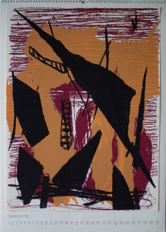 Kulturwerk des BBK Berlin: Arlt-Aeras; Demnitz; Genthner; Lauva; Malfatti; Schmidt; Mihai; Panndorf; Rüppel; Schwagmeyer; Metzner; Zabel. - Kalender des Kulturwerk des BBK Berlin - 1990 - Lithografie, Siebdrucke
