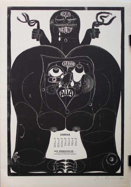 Rixdorfer Drucke, Merlin : Uwe Bremer, Ali Schindehütte, Johannes Vennekamp und Arno Waldschmidt - Rixdorfer Bilder-Kalender 1971, inspiriert auf G.J.L. Finger, Prediger zu Giersdorf - 1971 - Holzschnitte