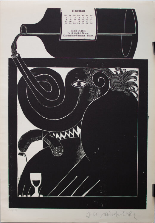 Rixdorfer Drucke, Merlin : Uwe Bremer, Ali Schindehütte, Johannes Vennekamp und Arno Waldschmidt - Rixdorfer Bilder-Kalender 1971, inspiriert auf G.J.L. Finger, Prediger zu Giersdorf - 1971 - Holzschnitte