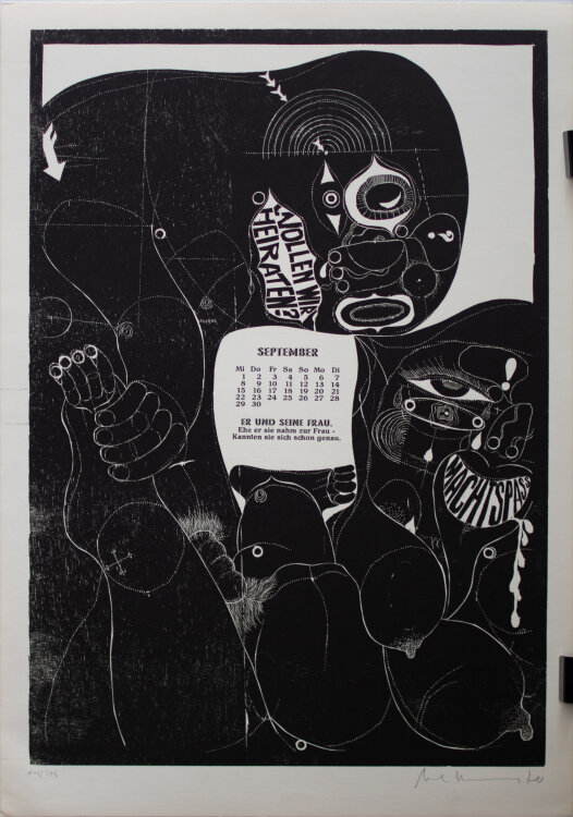 Rixdorfer Drucke, Merlin : Uwe Bremer, Ali Schindehütte, Johannes Vennekamp und Arno Waldschmidt - Rixdorfer Bilder-Kalender 1971, inspiriert auf G.J.L. Finger, Prediger zu Giersdorf - 1971 - Holzschnitte