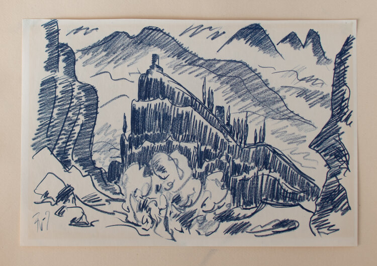 Fritz Zalisz - Burgfelsen bei Arco (Trient) am Gardasee - o.J. - Kreide