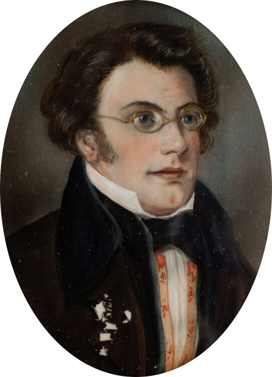 Signiert N. L. Nallen od. Nauen - Porträt Franz Schubert - o.J. - Öl auf Bein
