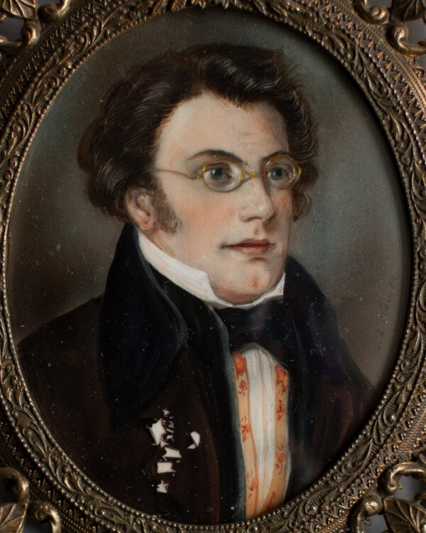 Signiert N. L. Nallen od. Nauen - Porträt Franz Schubert - o.J. - Öl auf Bein