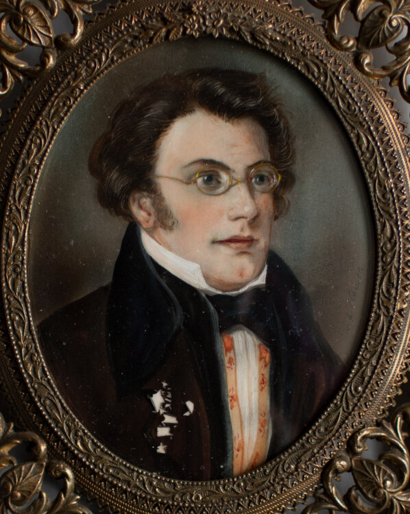Signiert N. L. Nallen od. Nauen - Porträt Franz Schubert - o.J. - Öl auf Bein