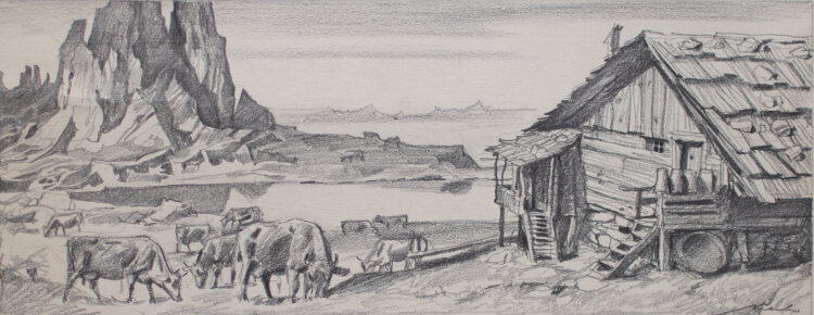 Weil (?) signiert - Berglandschaft mit See und Haus mit...