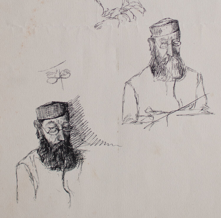 H. Starke zugeschrieben - Studie zu einem Porträt eines Mannes mit Vollbart und Brille - o.J. - Tusche