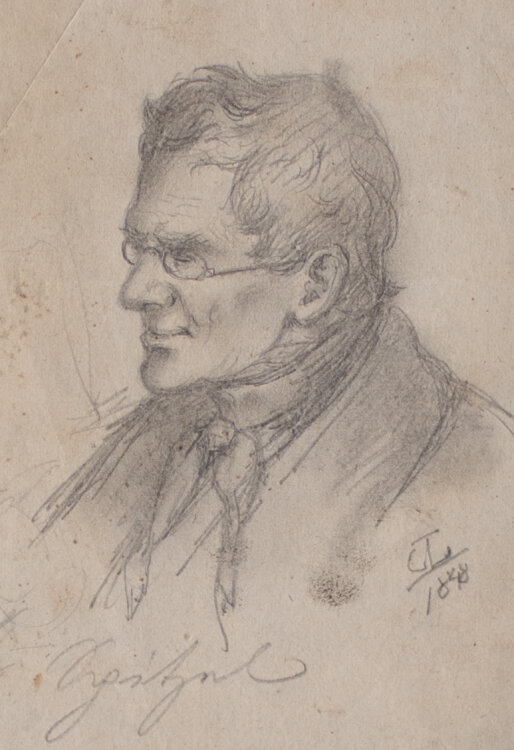Unleserlich signiert - Porträt eines Mannes mit Brille - 1848 - Bleistift/Kohle