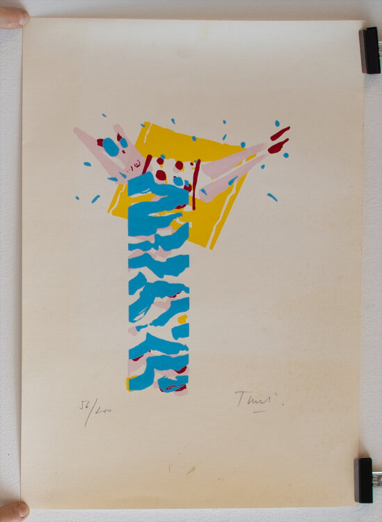 Hermann Theis - Sonnenbadende Frau - o.J. - Farblinolschnitt