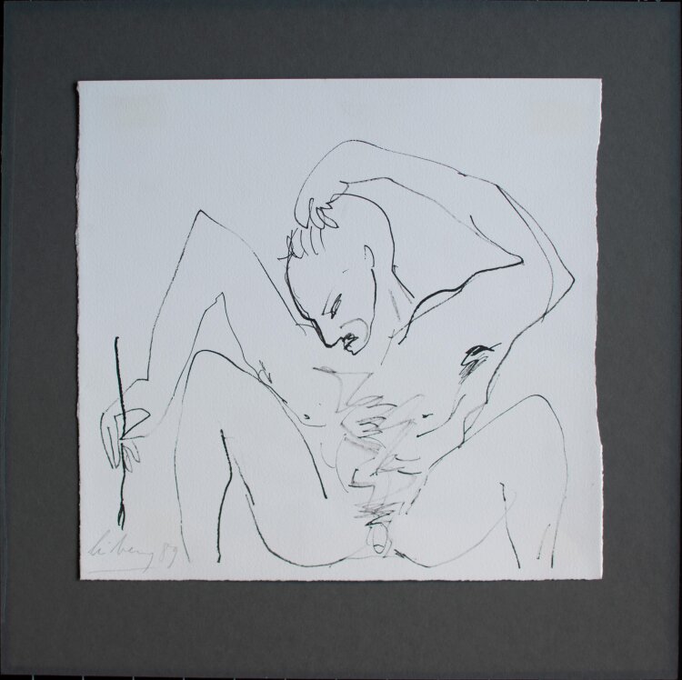 Helge Leiberg - Männerakt, Malend - 1989 - Zeichnung