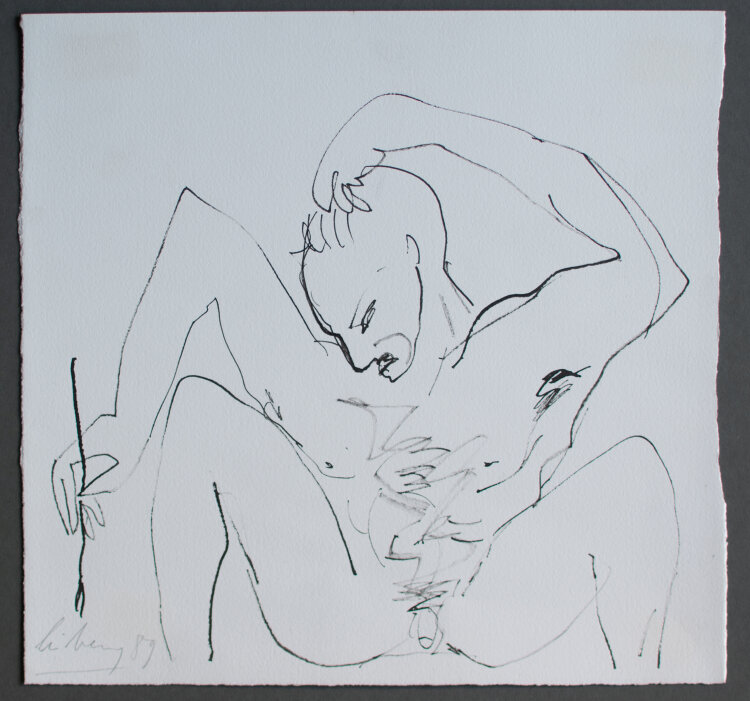 Helge Leiberg - Männerakt, Malend - 1989 - Zeichnung